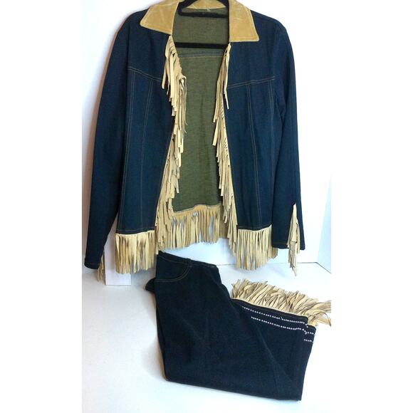 Vintage Taiga Suede Western Fringe Jacket Size Large And Pants Size 10 - Picture 7 of 8